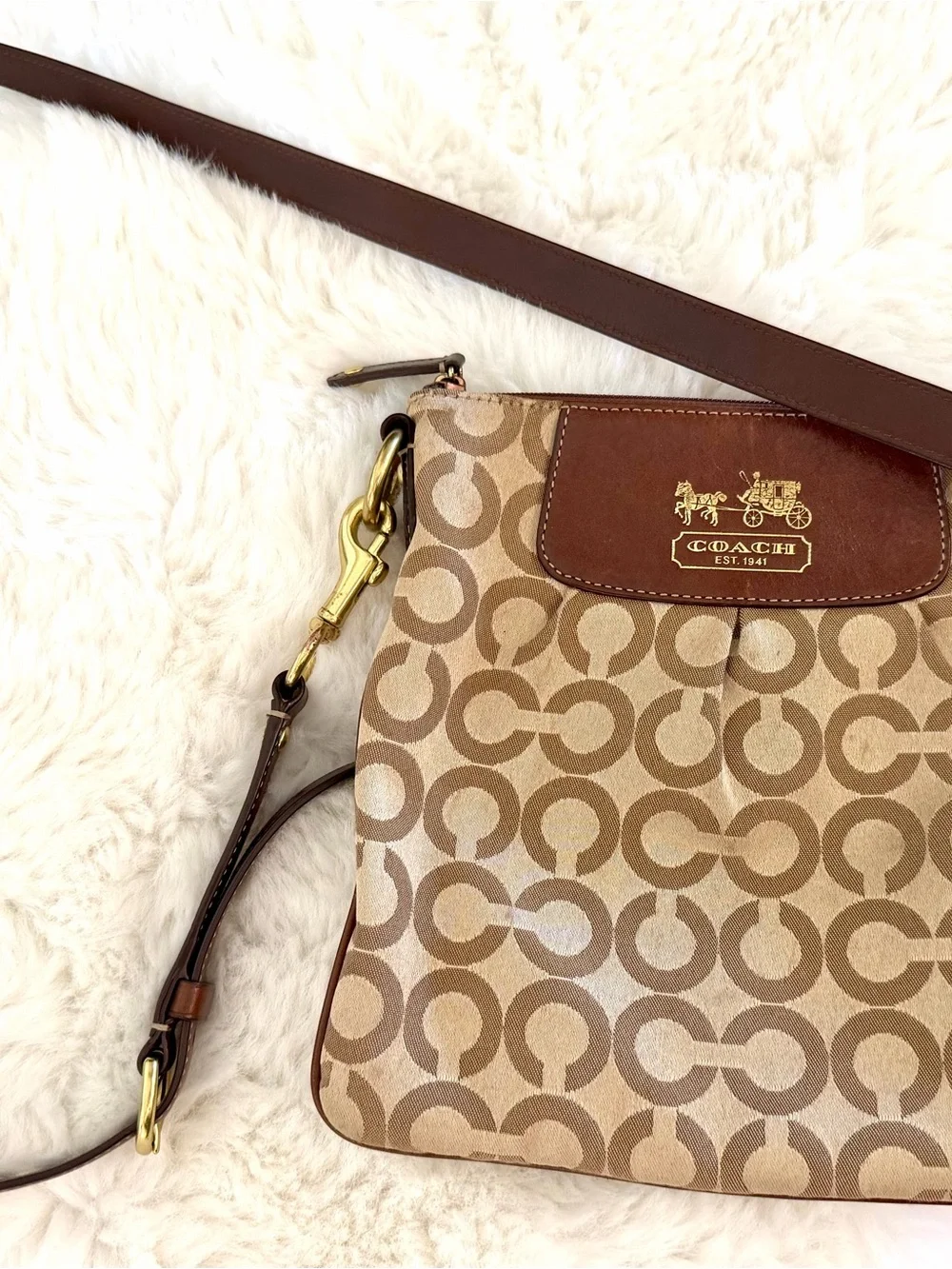 Coach Brown Signature Canvas Crossbody with Leather Trim